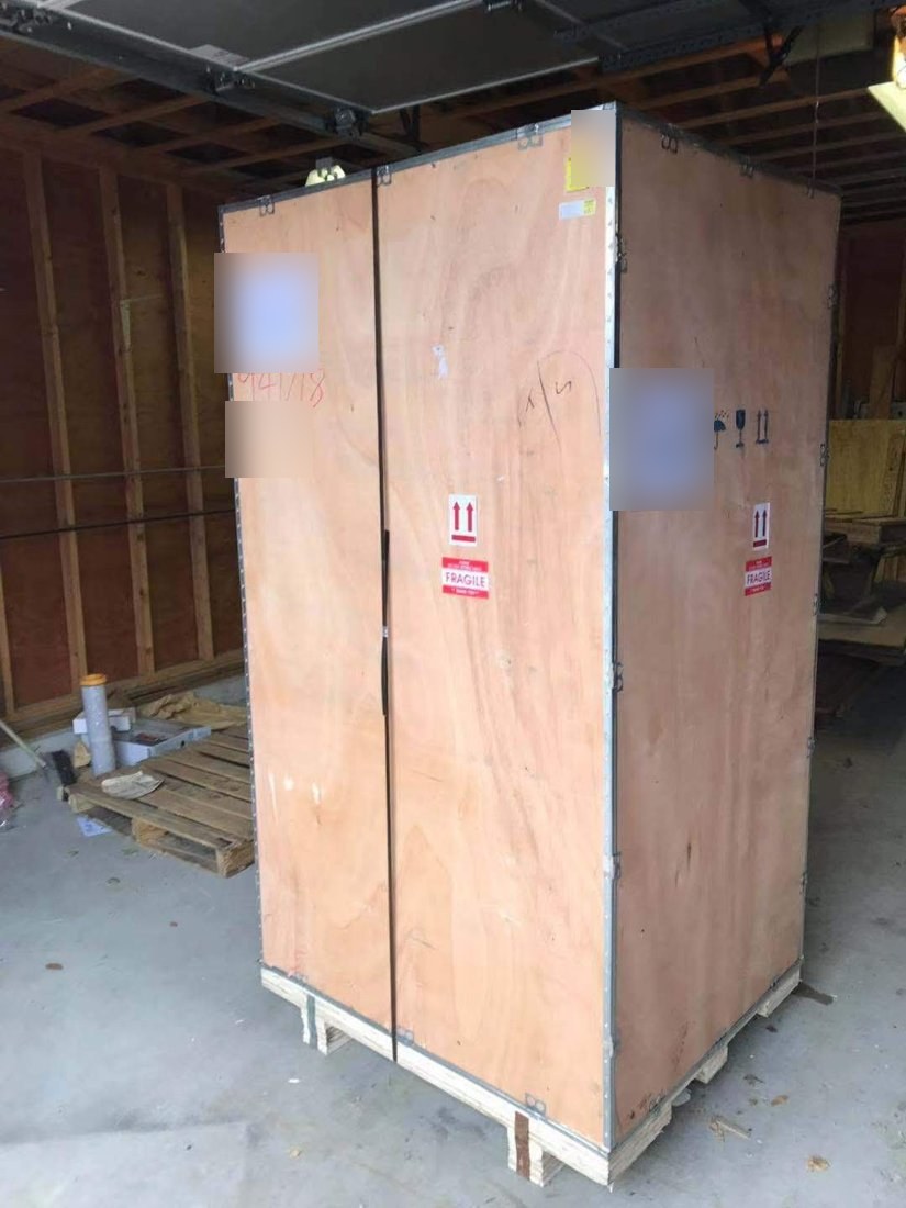 Heavy equipment in an export crate
